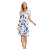 V-Neck Floral Print Short-Sleeved Dress