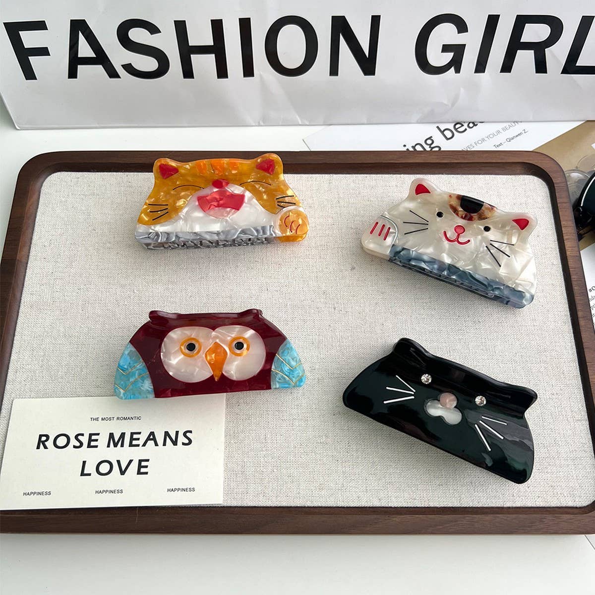 CUTE CARTOON CAT ACETATE HAIR CLIP WITH BUNNY_CWAHA5719