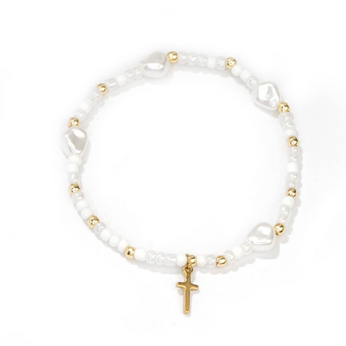 IMITATION PEARL CROSS RICE BEAD BRACELET_CWMM3847