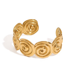 18K GOLD SPIRAL OPEN BANGLE TEXTURED STEEL_CWAJE4671