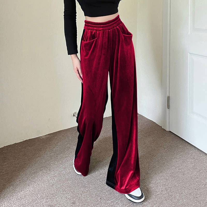 Suede Waist Waist Full Vertical Patchwork Pants