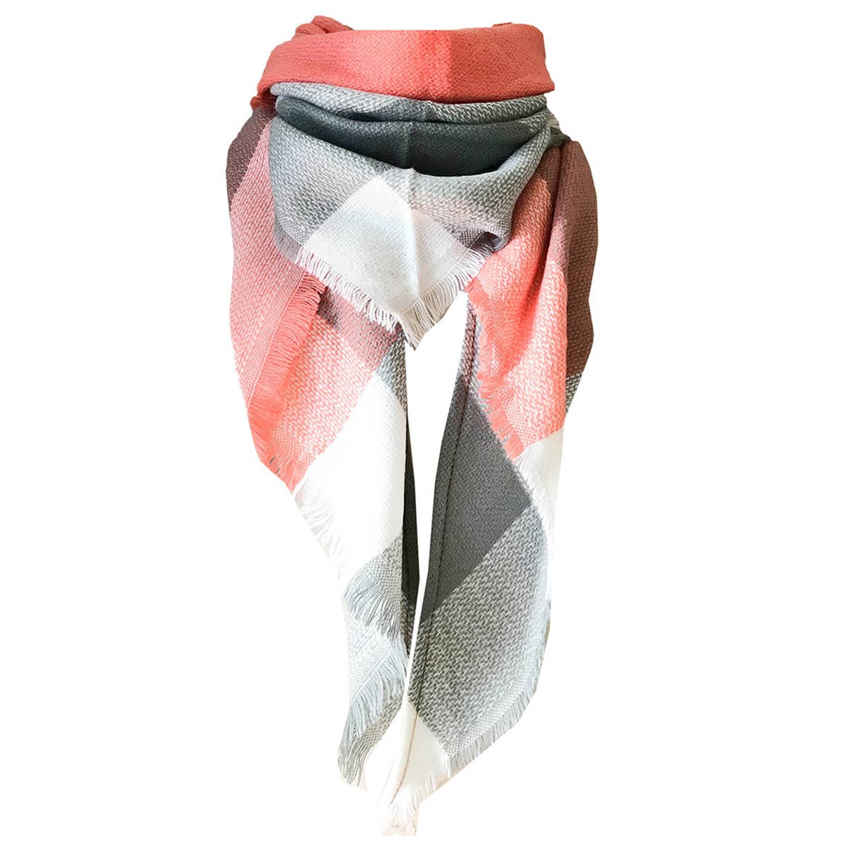 RAINBOW PLAID SCARF TRIANGLE WINTER SHAWL_CWASC0116