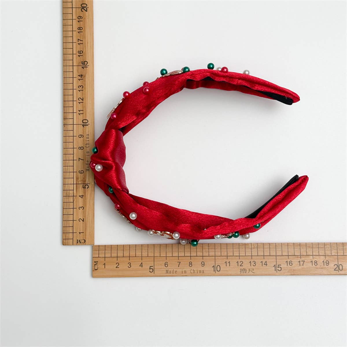 Christmas Pearl Satin Knot Headband Wide_Cwaha07596