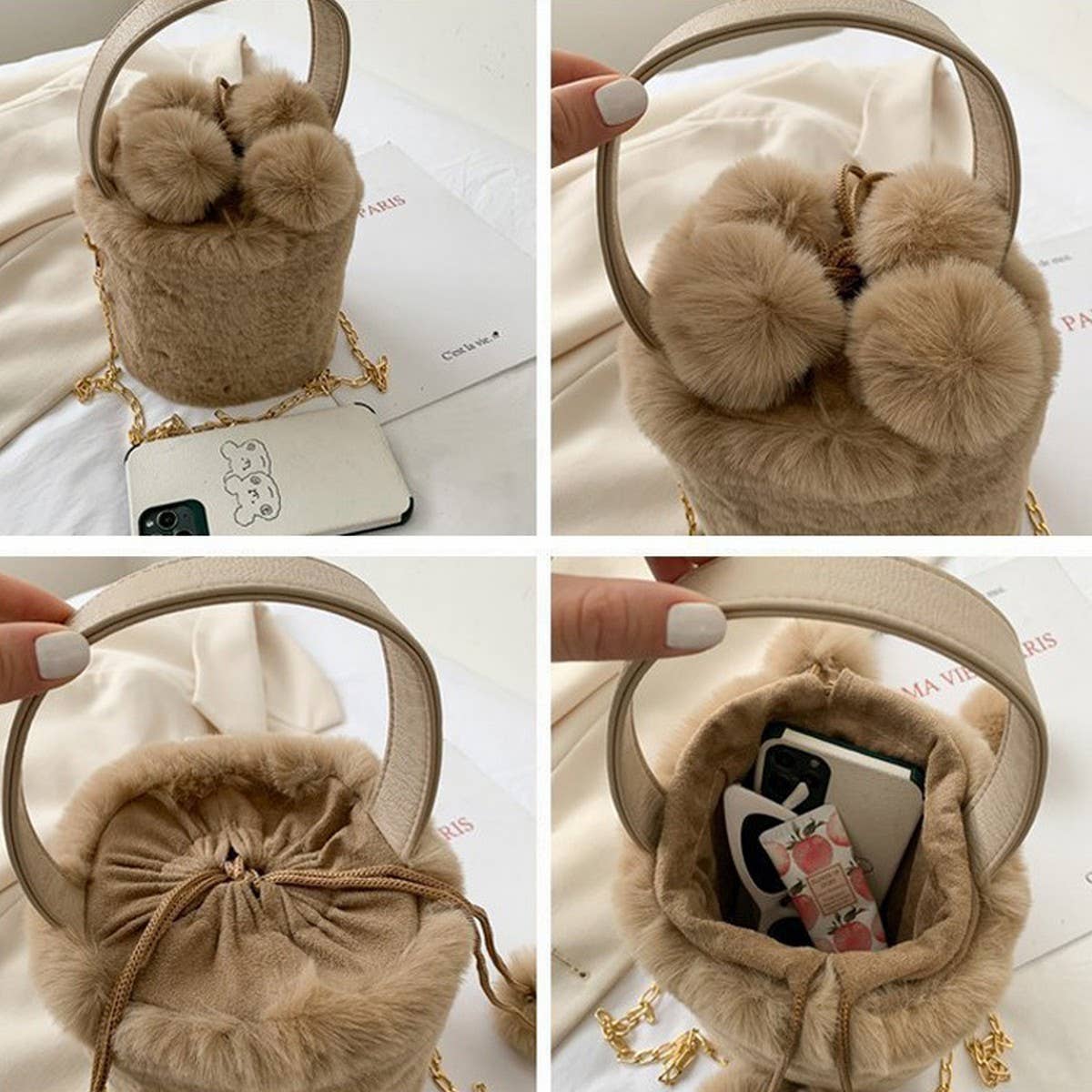 Winter Crossbody Drawstring Plush Bucket Bag_Cwab3954