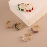 Triple Flower Open Ring In Natural Stone Steel_Cwmm8932