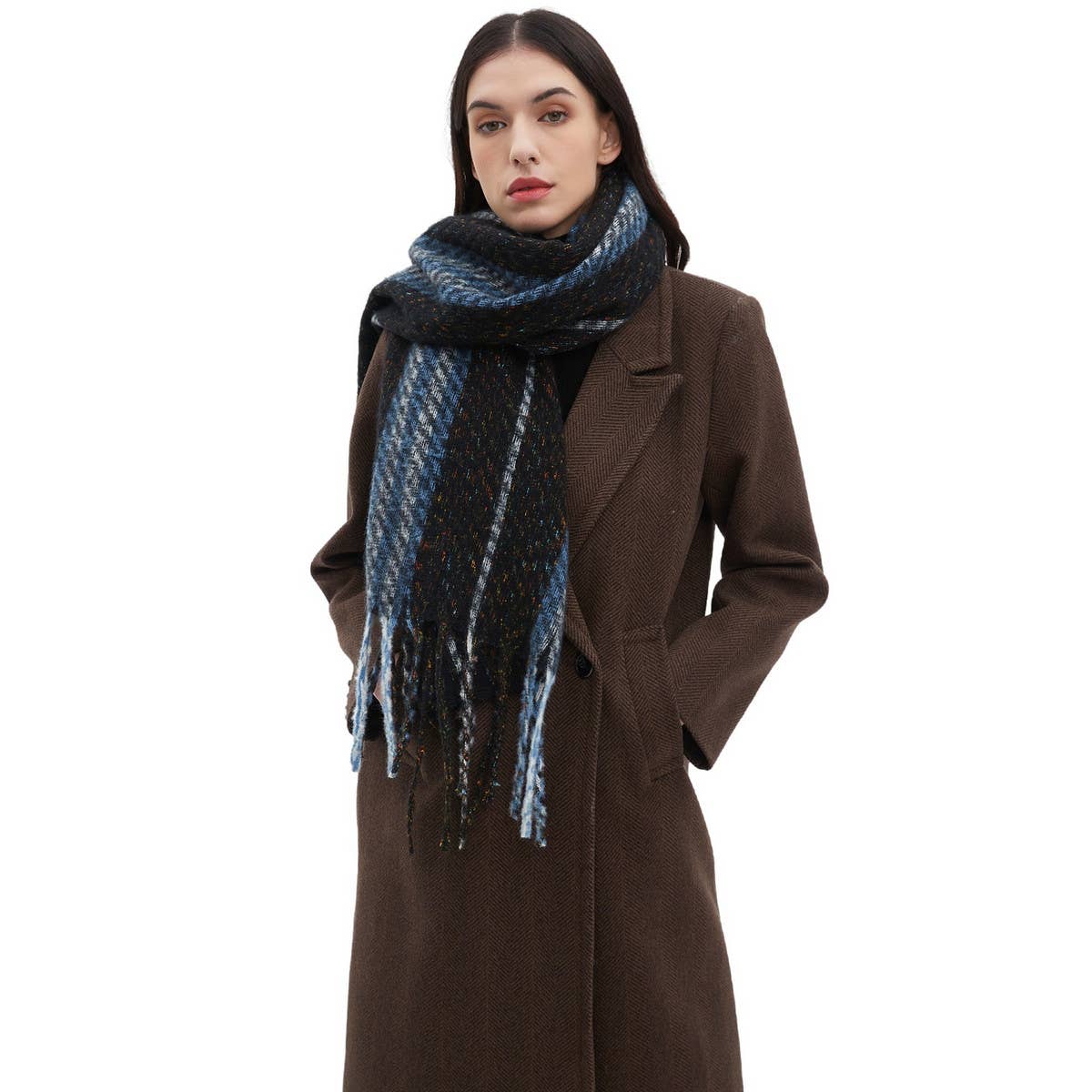 STRIPED FRINGE SCARF WINTER KNITTED SHAWL_CWASC0880