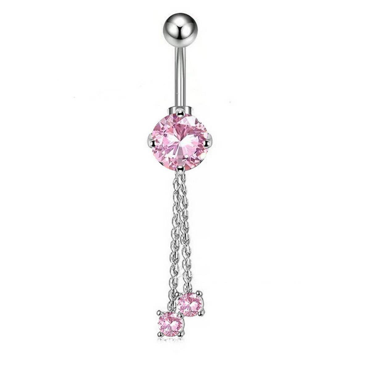 LONG CHAIN CZ BELLY RING WITH COPPER PIERCING_CWMM9232