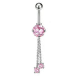 LONG CHAIN CZ BELLY RING WITH COPPER PIERCING_CWMM9232