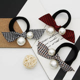 Pearl Lace Houndstooth Bow Hair Tie_Cwaha08049