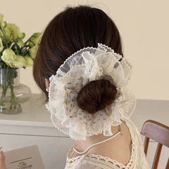 Colorful Floral Ruffled Hair Tie Elastic Durable_Cwaha07530
