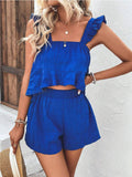 Two-Piece Peplum Halter Crop Top And Shorts Set