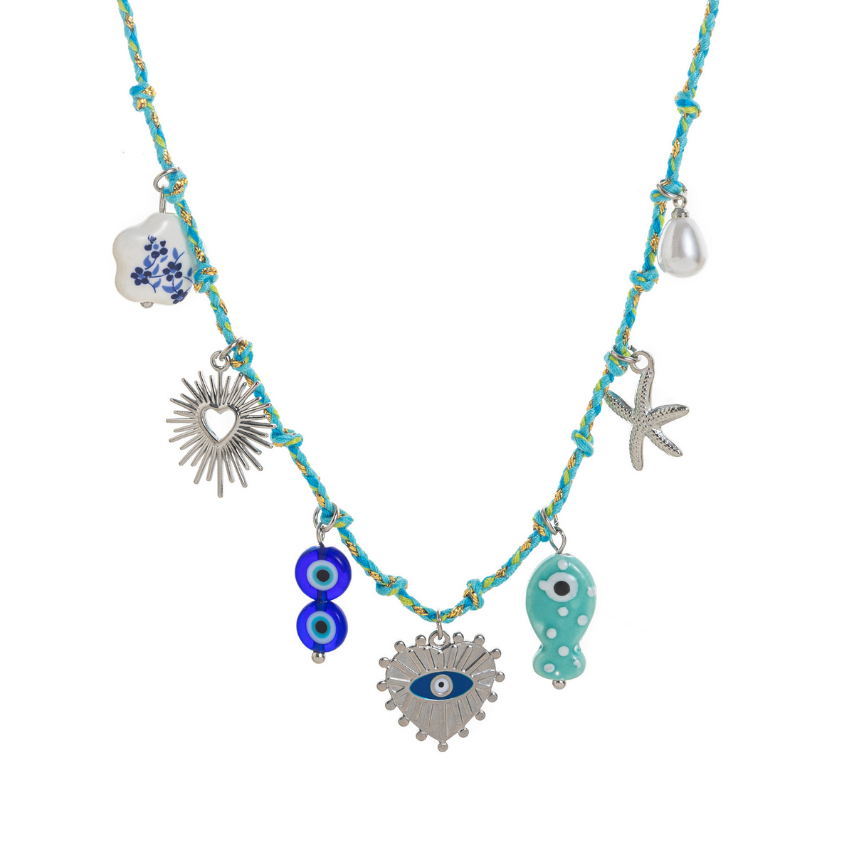 Summer Starfish Pearl Heart Beaded Necklace_Cwaje05574