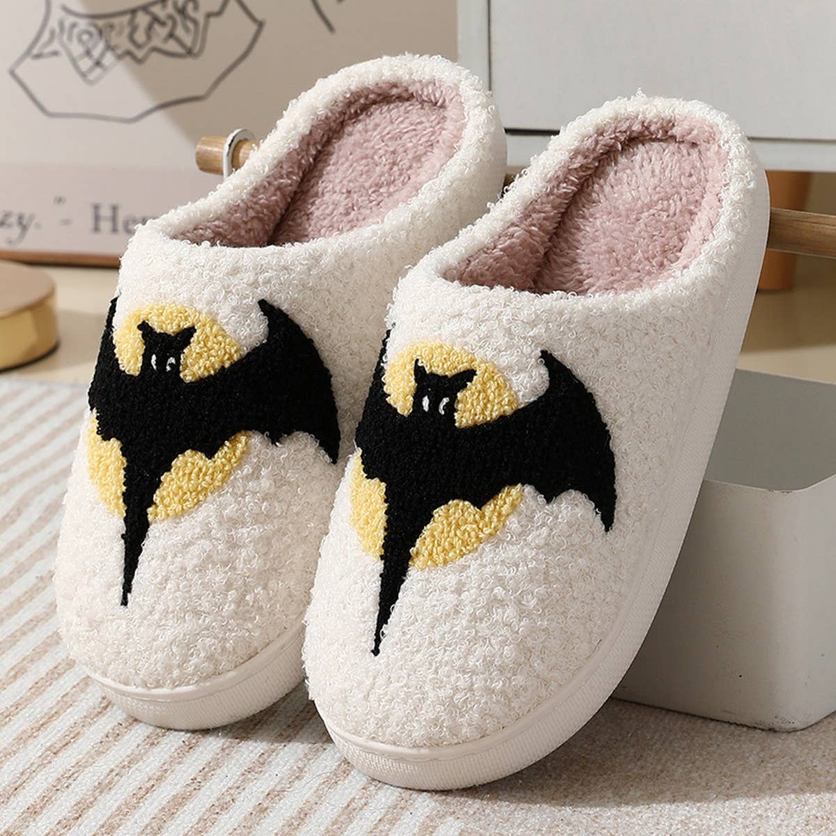 HALLOWEEN BATS PATTERN WARM COTTON SLIPPERS_CWSHS0288