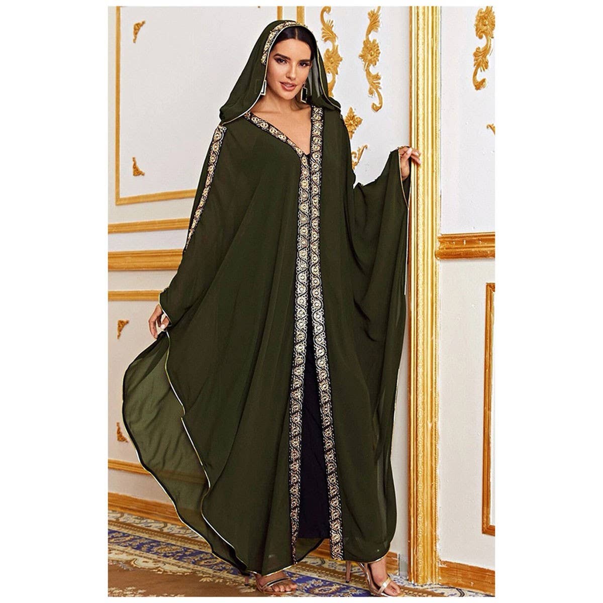 EMBROIDERED CHIFFON HOODED ABAYA CAPE_CWMM6146