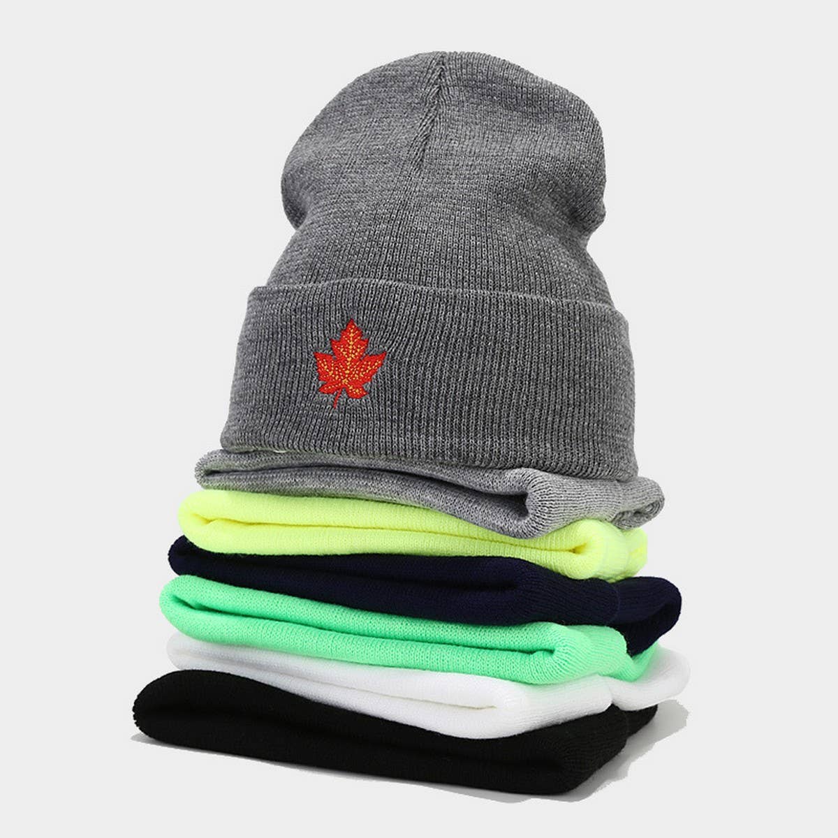 RED MAPLE LEAF EMBROIDERY KNITTED HAT HIP HOP HAT_CWAH2083