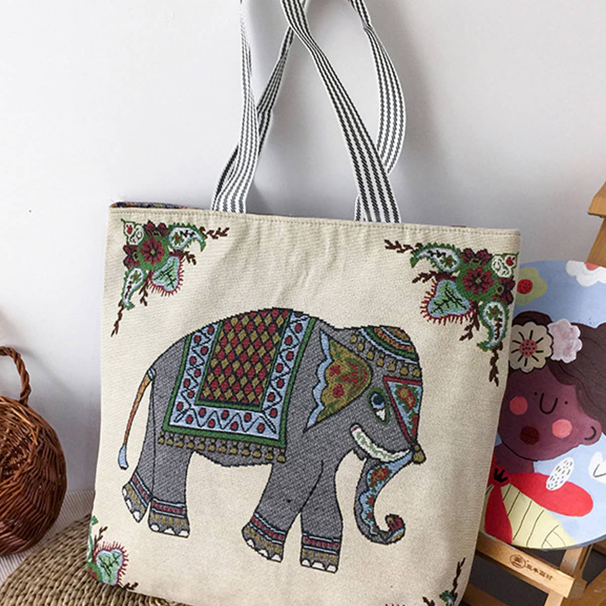 RETRO EMBROIDERED KNITTED BAG SHOULDER TOTE BAG_CWAB1669