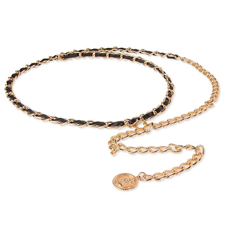 Human Figure Pendant Metal Leather Waist Chain