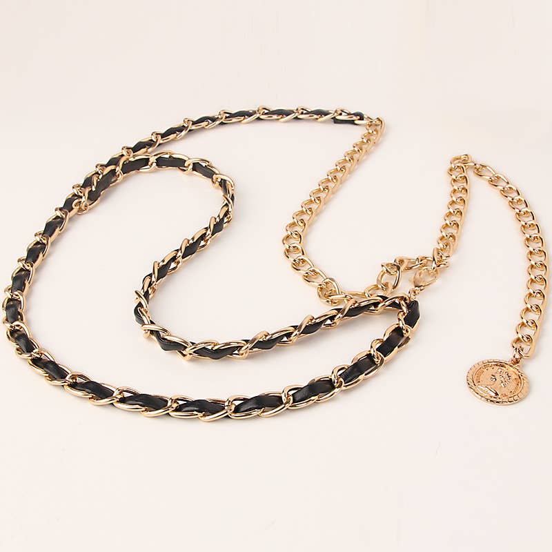 Human Figure Pendant Metal Leather Waist Chain