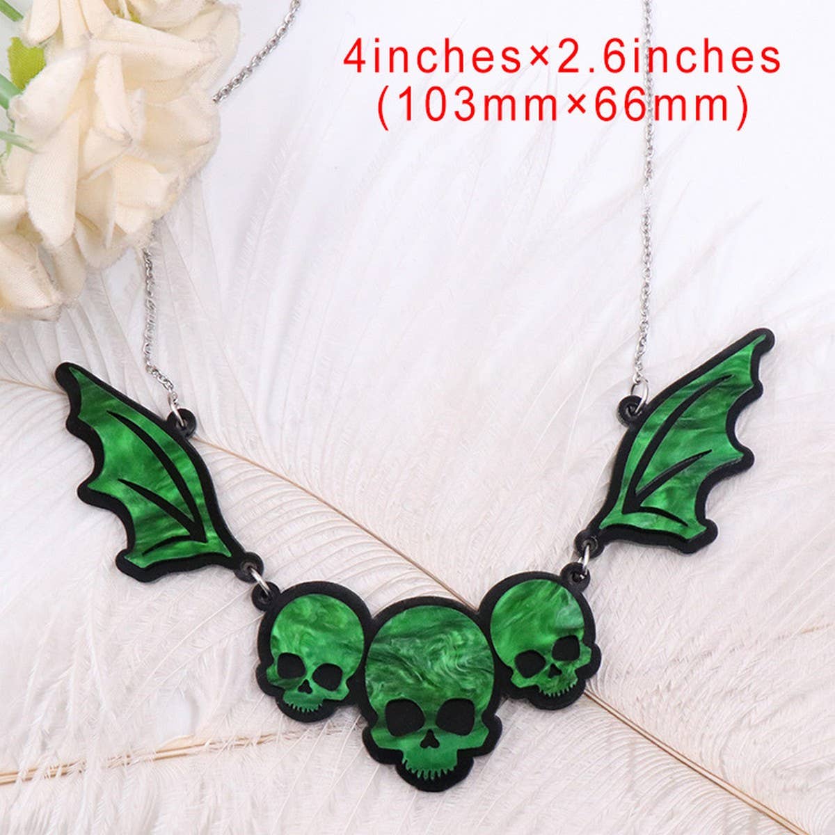 HALLOWEEN GOTHIC SKULL BAT NECKLACE_CWAJE1970