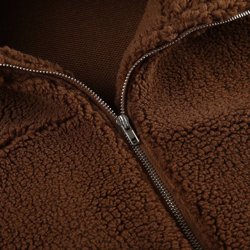 Vintage Jacket Lamb Fleece Zip-Up Lapel Jacket