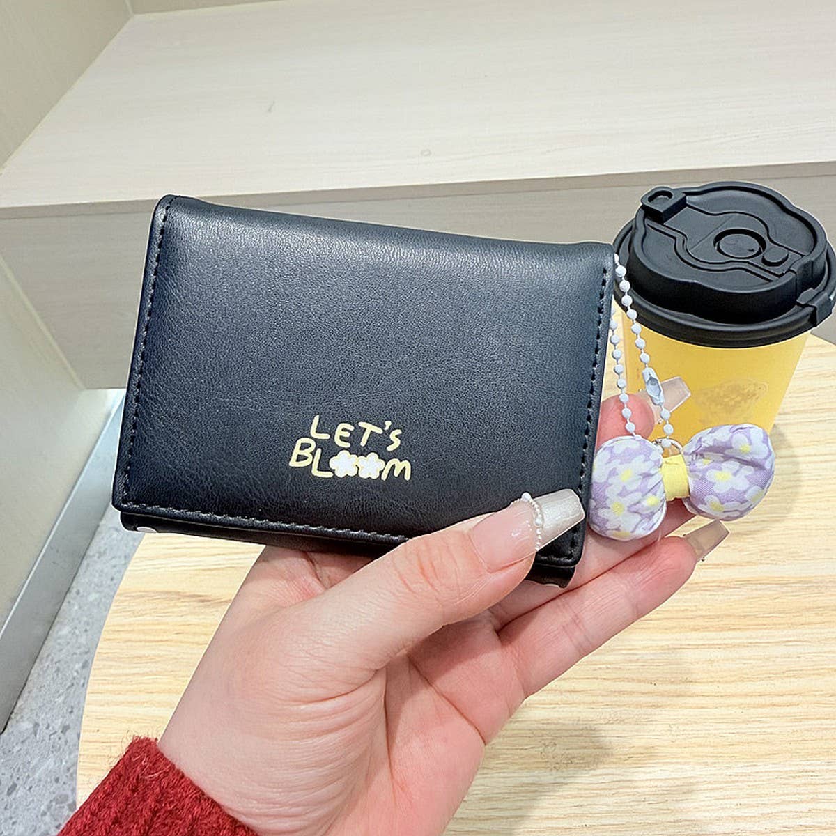 Cute Bow Pendant Floral Mini Trifold Wallet_Cwab06217