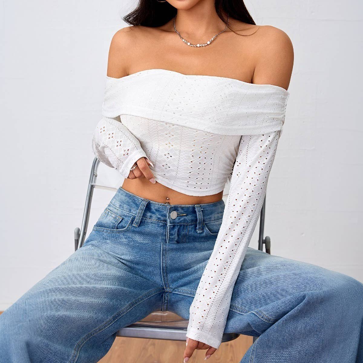 Womens Sweet & Sexy Off-Shoulder Crop Top
