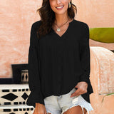V-Neck Embroidered Lace Chiffon Shirt