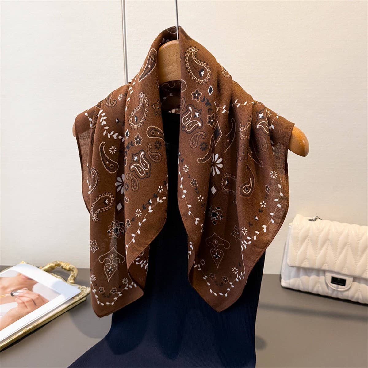 Elegant Herringbone Faux Silk Square Wrap Scarf_Cwasc03441