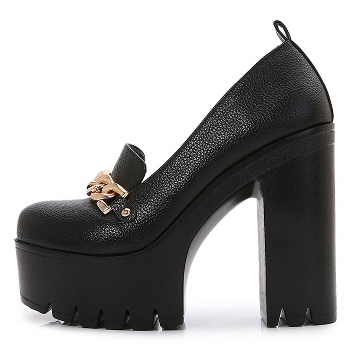 Woman Black Platform Chunky High-Heeled Shoes
