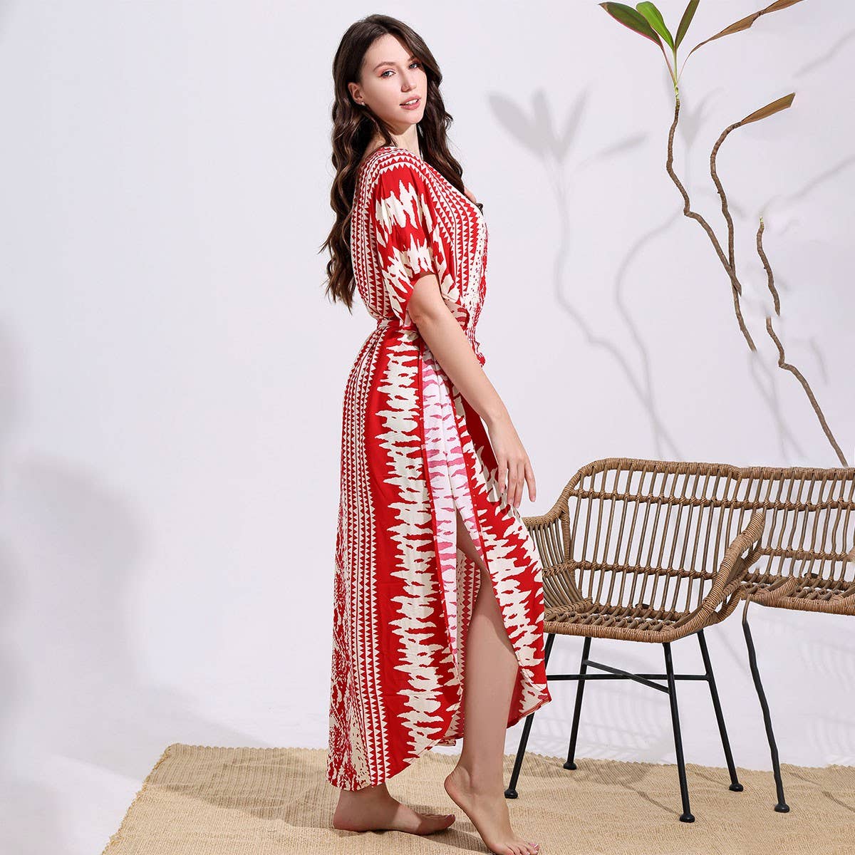 SNAKE PRINT COTTON BLEND BEACH COVER UP_CWMM6144