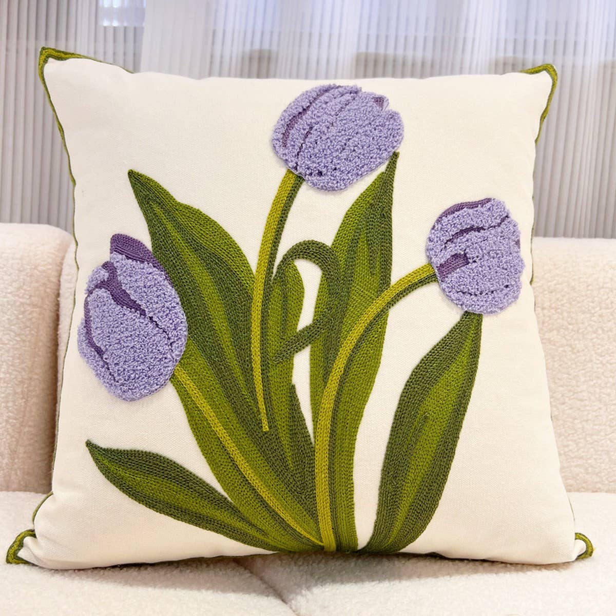 Tulip Embroidered Cute Pillow Cover For Bed Sofa_Cwmm7704