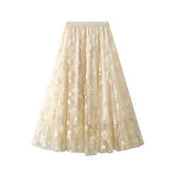 FLOCKED TULLE PATCHWORK A LINE FLARED SKIRT_CWBMS0405