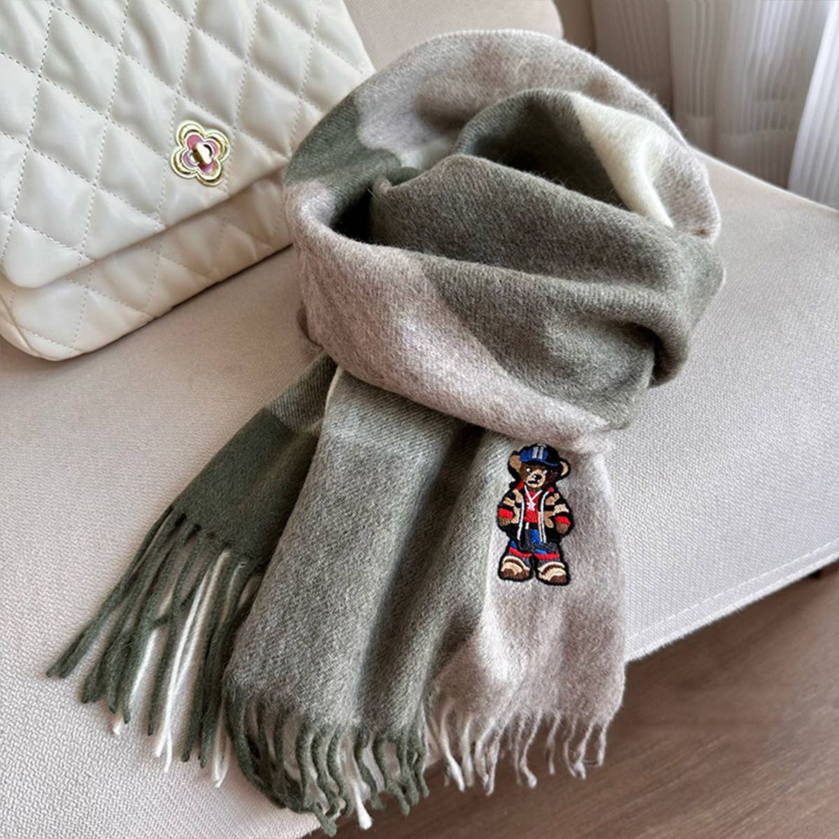 BRITISH PLAID BEAR SCARF UNISEX WINTER WARM WRAP_CWASC1496