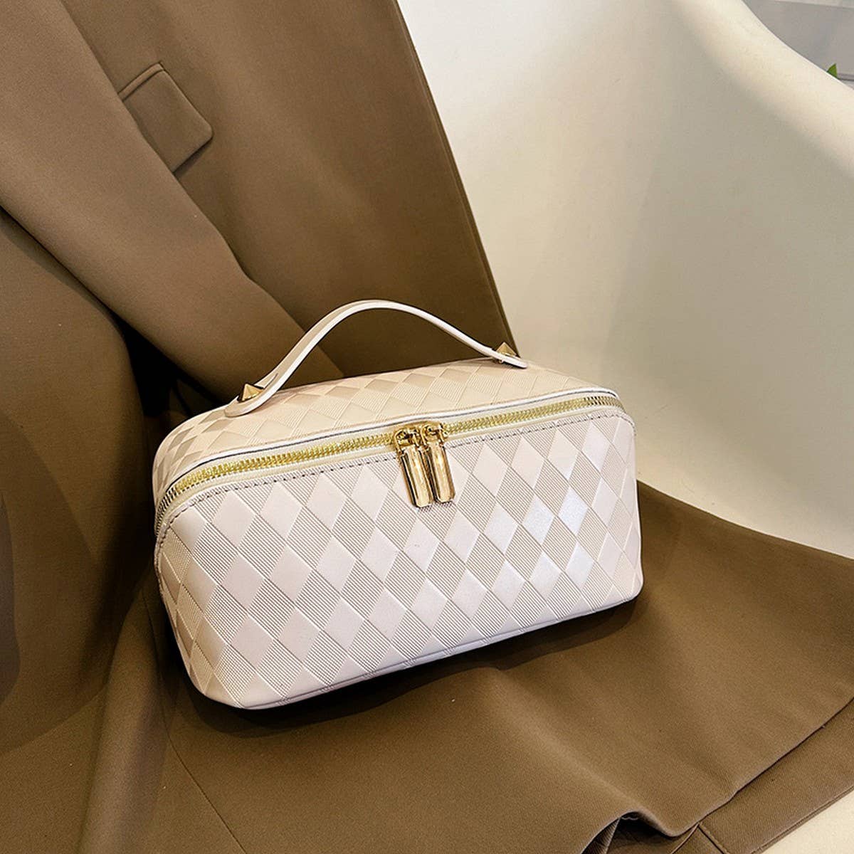 New Diamond Pu Leather Flat Cosmetic Bag_Cwab4375