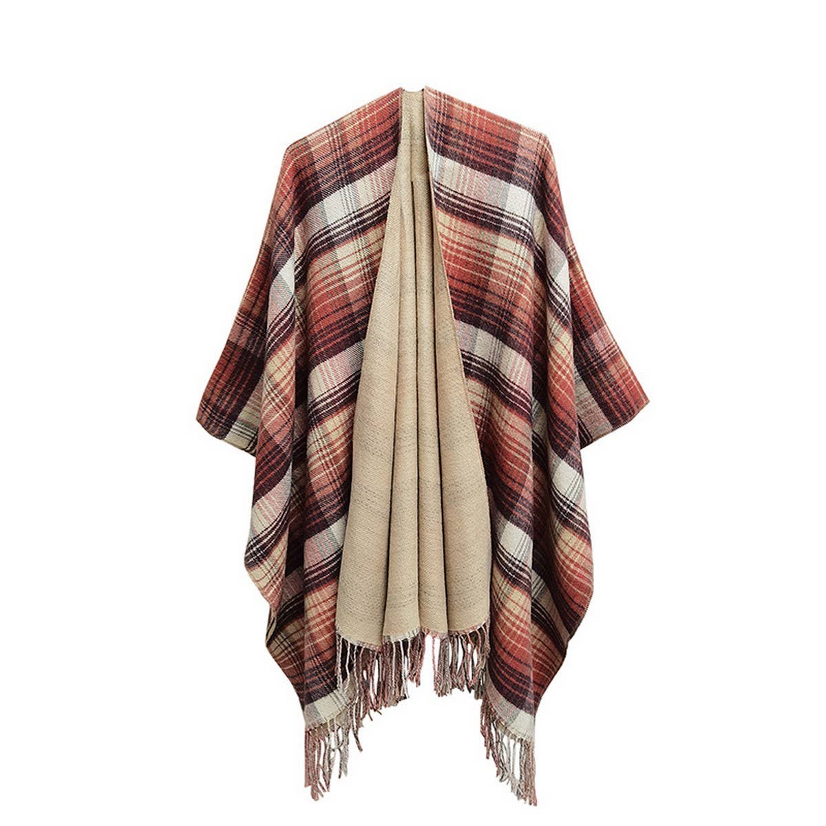 MULTI COLOR SPLIT SHAWL CLOAK WITH GRADIENT LINES_CWASC0317