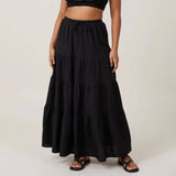 COTTON SKIRT HIGH WAIST ELASTIC TIE LONG SKIRT_CWAB4806