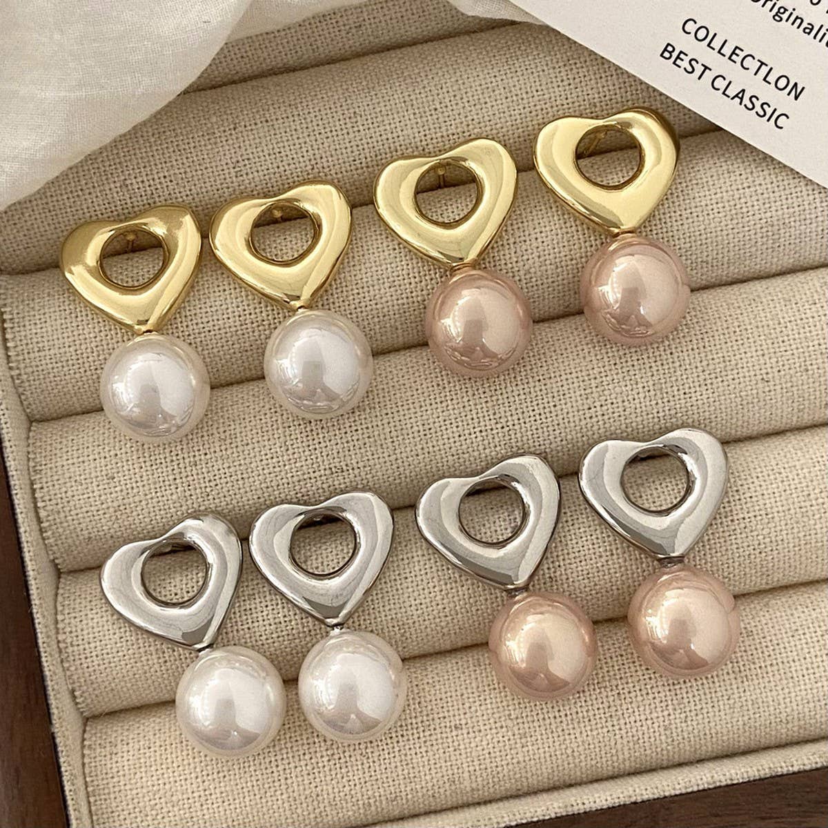Valentines Day Fashion Retro Heart Pearl Earrings