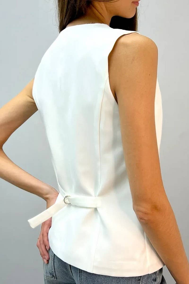 Cwtblsl0905_Vintage Sleeveless Blazer Vest Cardigan Top