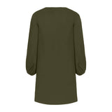 V-Neck Solid Color Lantern Sleeve Dress