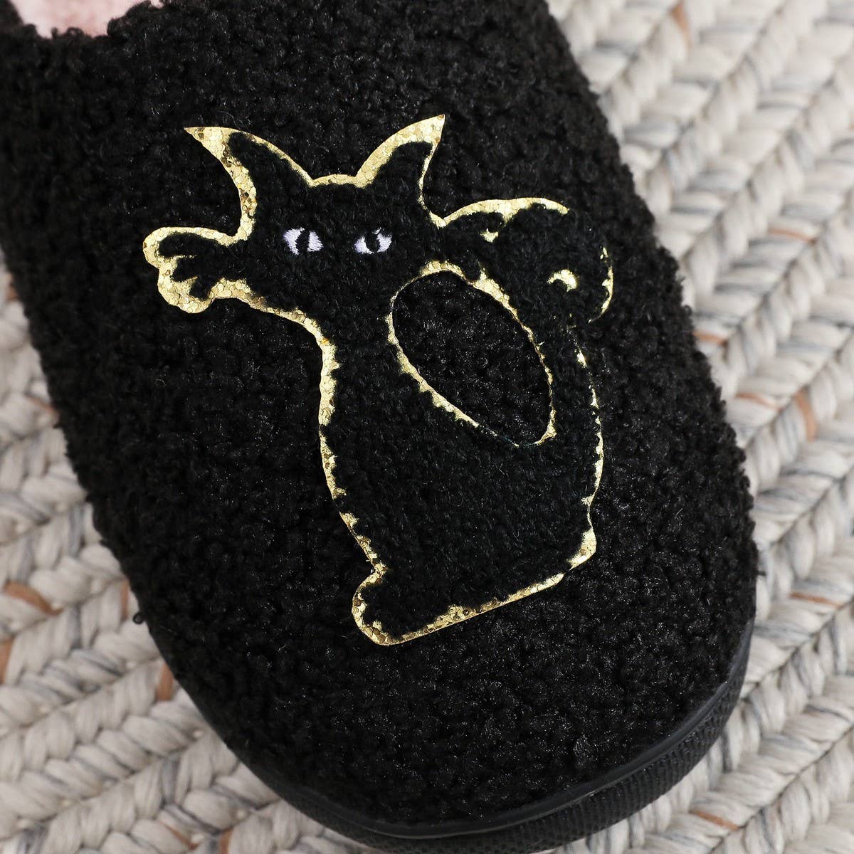 HALLOWEEN SPIDER BLACK CAT PLUSH SLIPPERS_CWSHF00220
