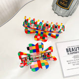 Retro Style Large Hair Claw, Color Check Print_Cwaha0402