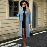 Washed Denim Casual Long Coat Top