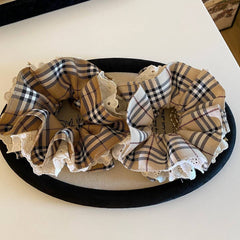 Plaid Lace Scrunchie Retro Bun Hair Tie_Cwaha08210