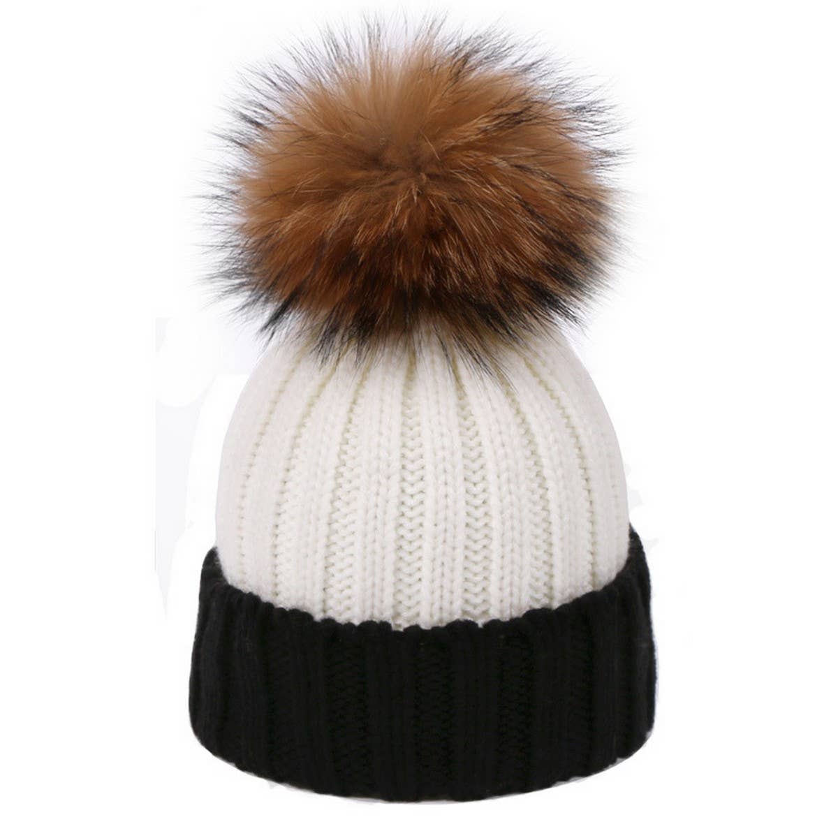 Women¡¯S Knit Two-Tone Pom Beanie Winter Hat_Cwah04990