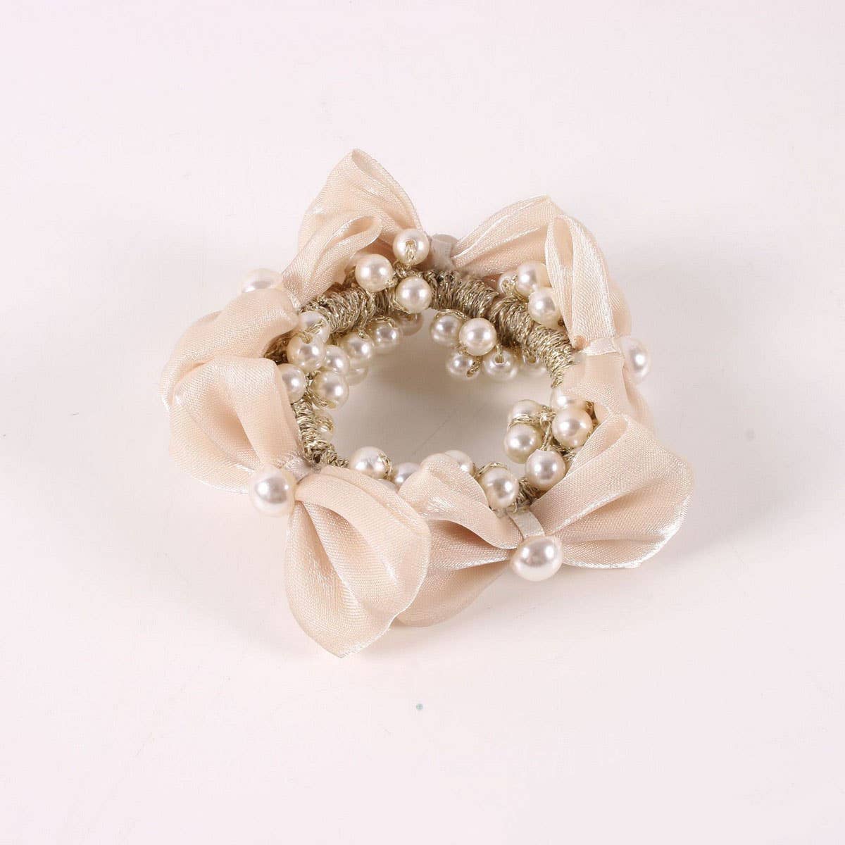 ELEGANT PEARL SATIN BOW ELASTIC HAIR TIE_CWAHA6881