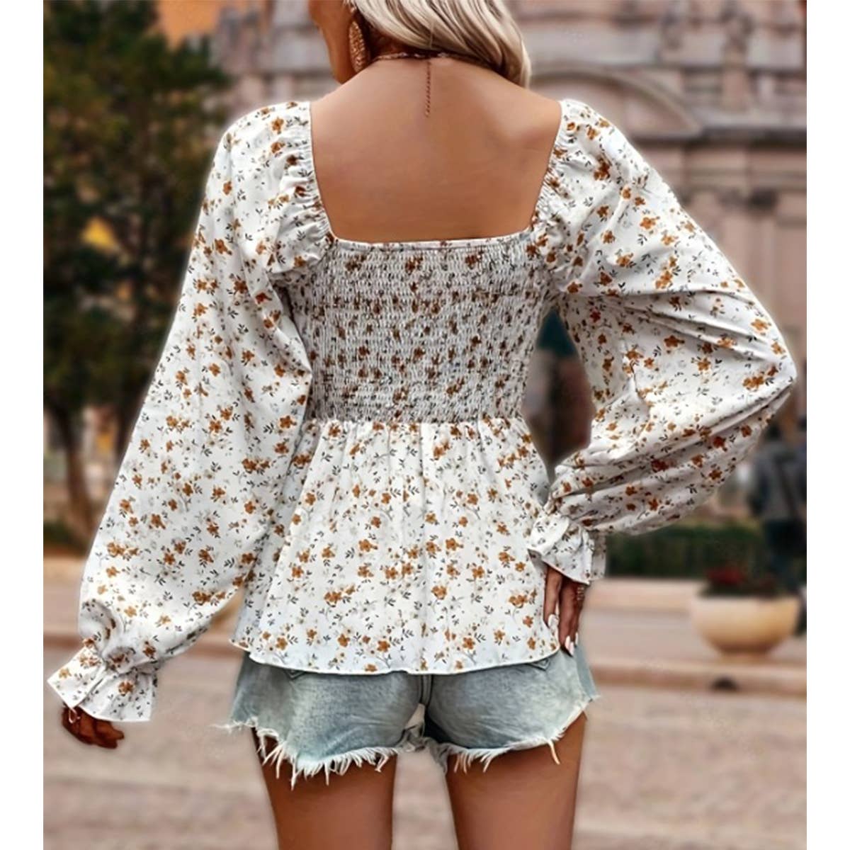 Womens Small Floral Square Collar Fallow Top_Cwtbll0760