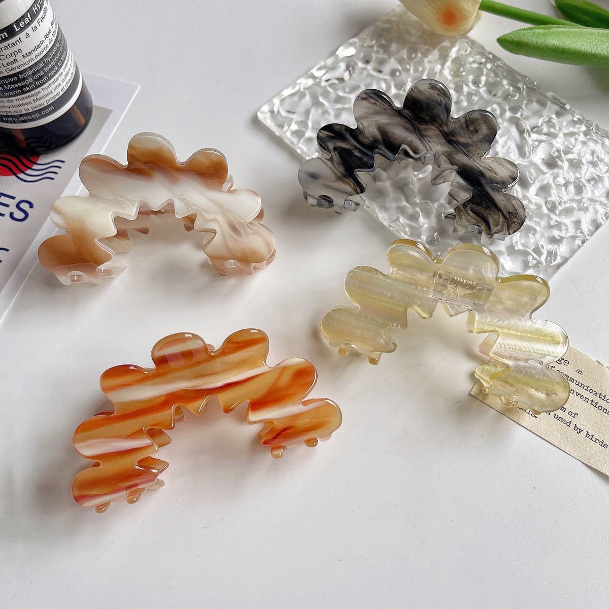 Wavy Flower Acetate Hair Claw, Simple Fresh Clip_Cwaha1328