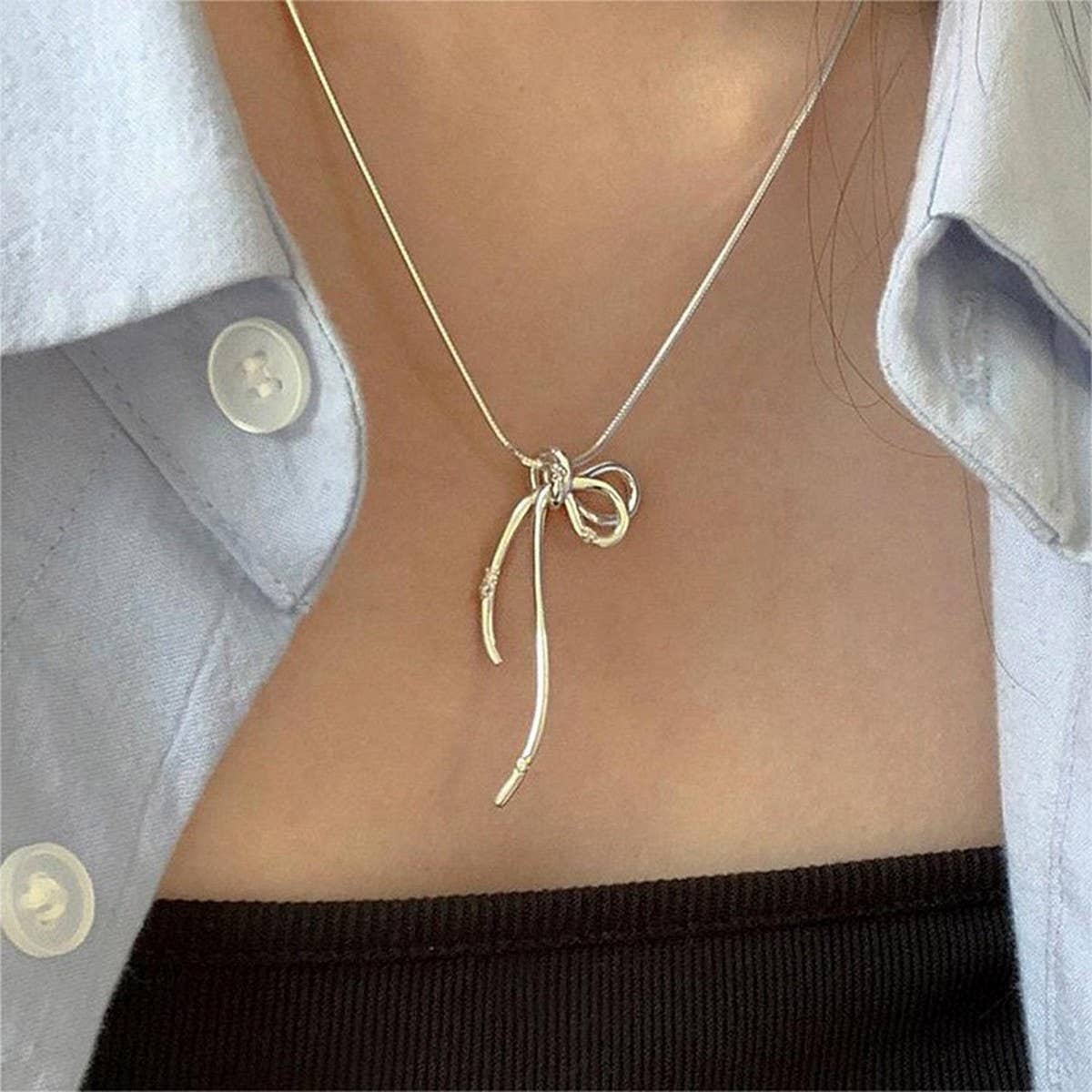 GIRLY LIGHT LUXURY RIBBON BOW NECKLACE FOR WOMEN_CWAJE3017