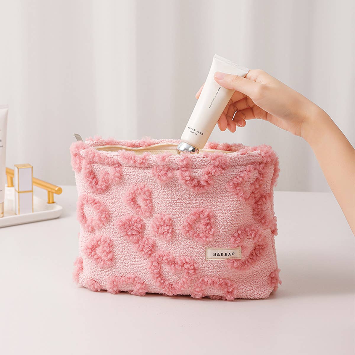 Cute Plush Heart Makeup Cosmetic Pouch Bag_Cwab06092