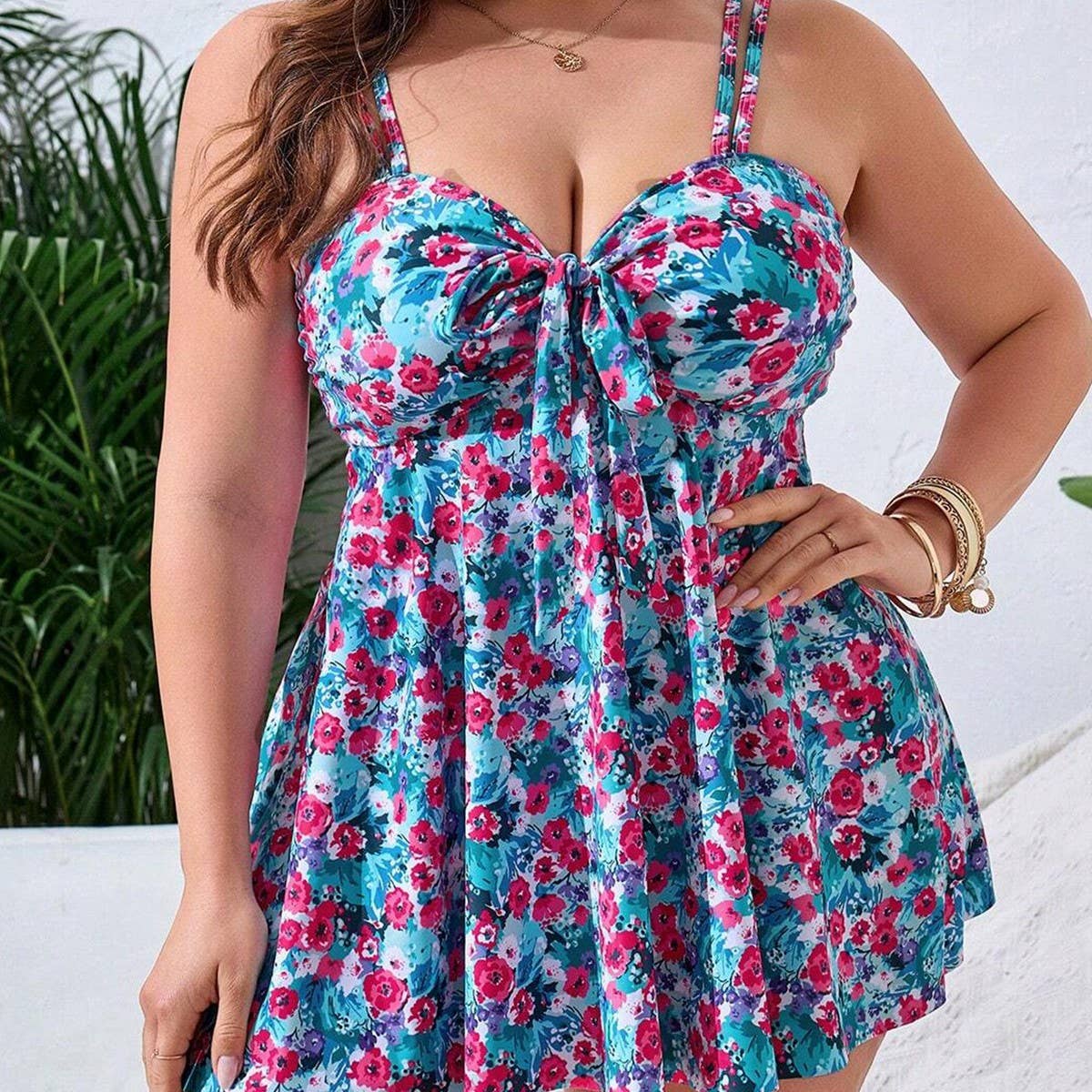 LARGE SIZE FLORAL ONE PIECE SWIMSUIT WITH SKIRT_CWMW0591